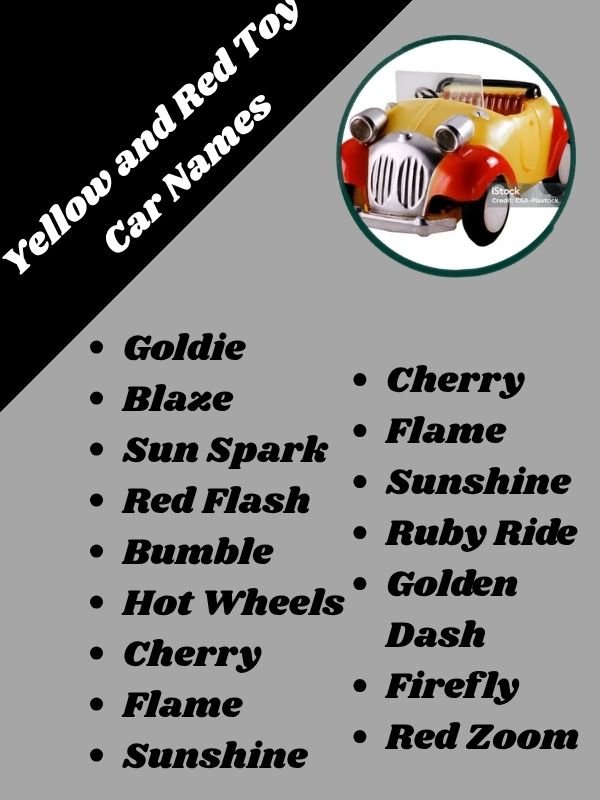 Yellow and Red Toy Car Names